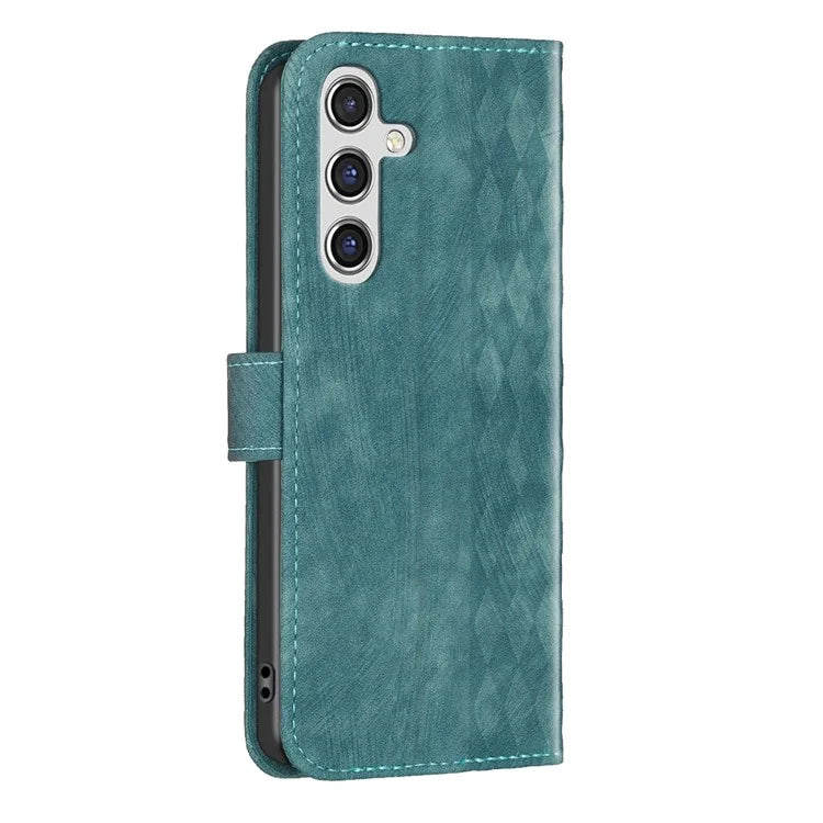 For Samsung Galaxy A55 5G Cell Phone Case Scratch-proof Imprinted Grid Leather Stand Cover