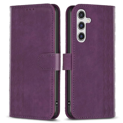For Samsung Galaxy A55 5G Cell Phone Case Scratch-proof Imprinted Grid Leather Stand Cover