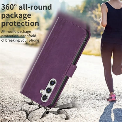 For Samsung Galaxy A55 5G Cell Phone Case Scratch-proof Imprinted Grid Leather Stand Cover