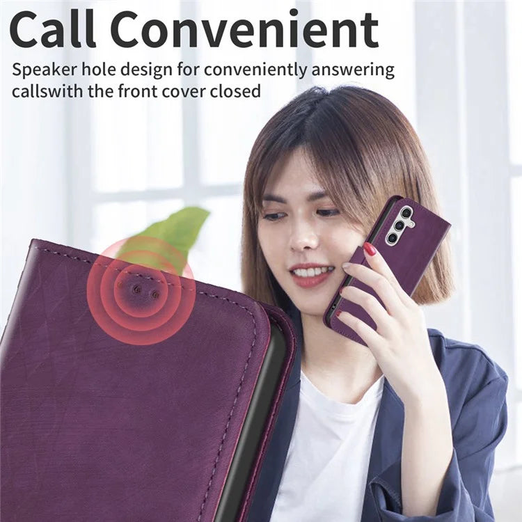 For Samsung Galaxy A55 5G Cell Phone Case Scratch-proof Imprinted Grid Leather Stand Cover