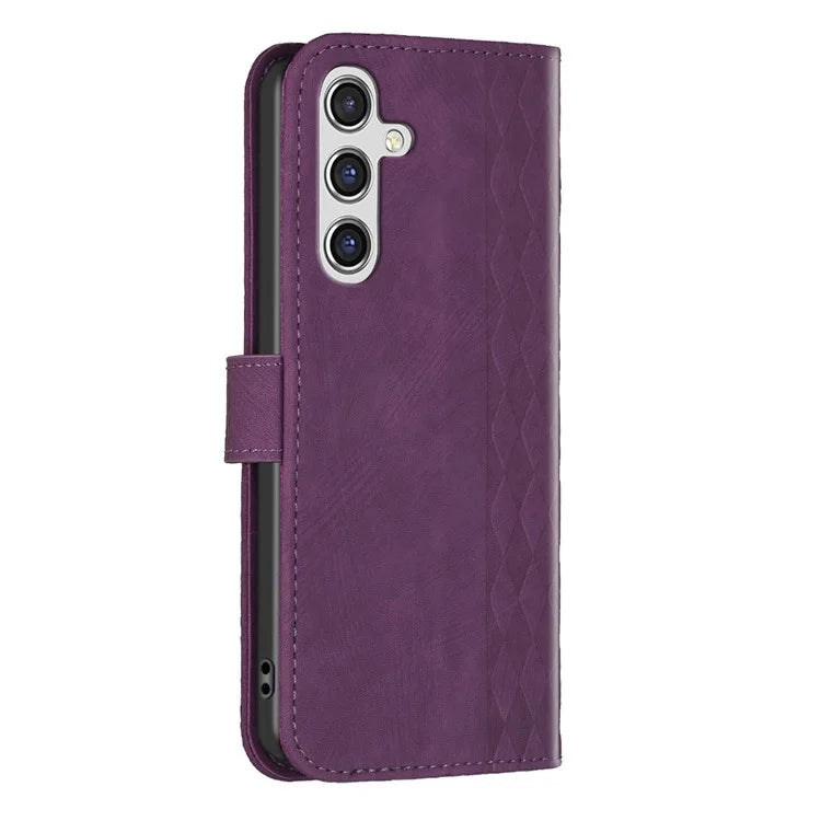For Samsung Galaxy A55 5G Cell Phone Case Scratch-proof Imprinted Grid Leather Stand Cover
