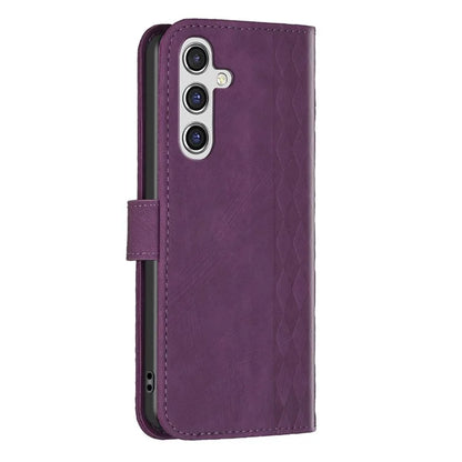 For Samsung Galaxy A55 5G Cell Phone Case Scratch-proof Imprinted Grid Leather Stand Cover