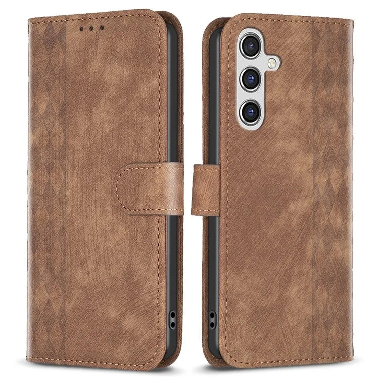 For Samsung Galaxy A55 5G Cell Phone Case Scratch-proof Imprinted Grid Leather Stand Cover