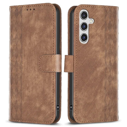 For Samsung Galaxy A55 5G Cell Phone Case Scratch-proof Imprinted Grid Leather Stand Cover