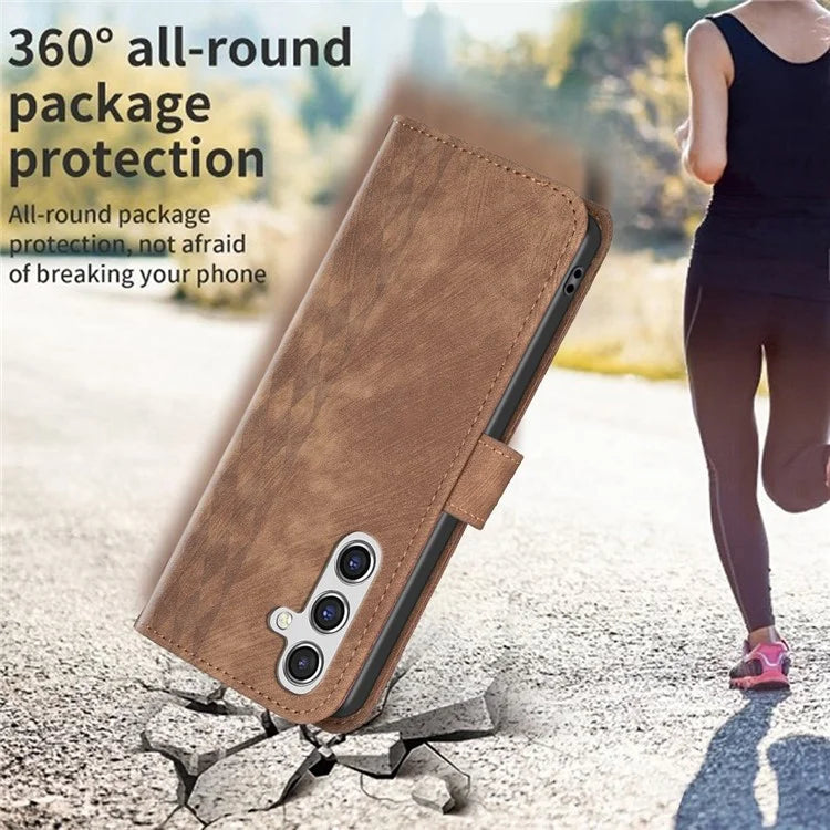 For Samsung Galaxy A55 5G Cell Phone Case Scratch-proof Imprinted Grid Leather Stand Cover