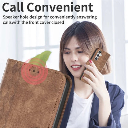 For Samsung Galaxy A55 5G Cell Phone Case Scratch-proof Imprinted Grid Leather Stand Cover