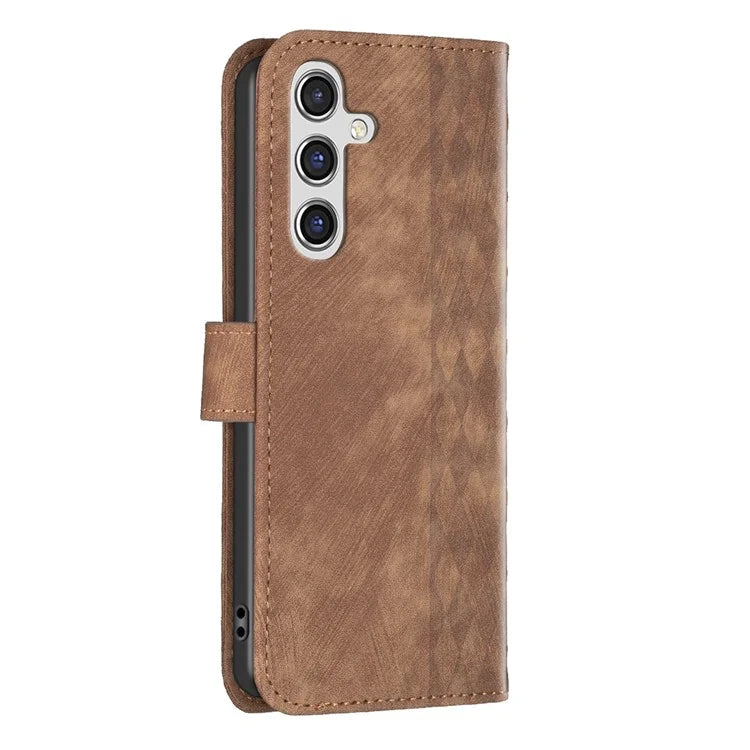 For Samsung Galaxy A55 5G Cell Phone Case Scratch-proof Imprinted Grid Leather Stand Cover