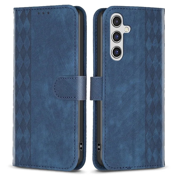 For Samsung Galaxy A55 5G Cell Phone Case Scratch-proof Imprinted Grid Leather Stand Cover