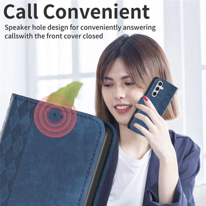 For Samsung Galaxy A55 5G Cell Phone Case Scratch-proof Imprinted Grid Leather Stand Cover