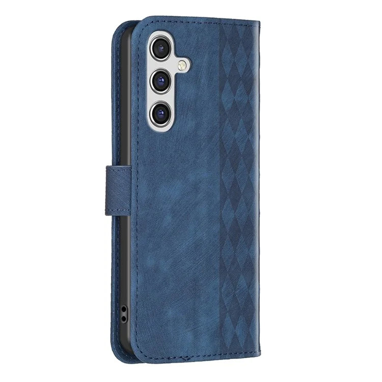 For Samsung Galaxy A55 5G Cell Phone Case Scratch-proof Imprinted Grid Leather Stand Cover