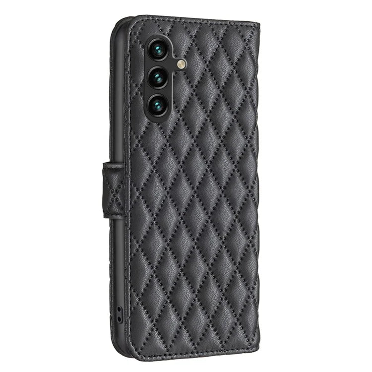 BINFEN COLOR BF Style-14 For Samsung Galaxy A55 5G Leather Case Rhombus Grid Pattern Phone Cover