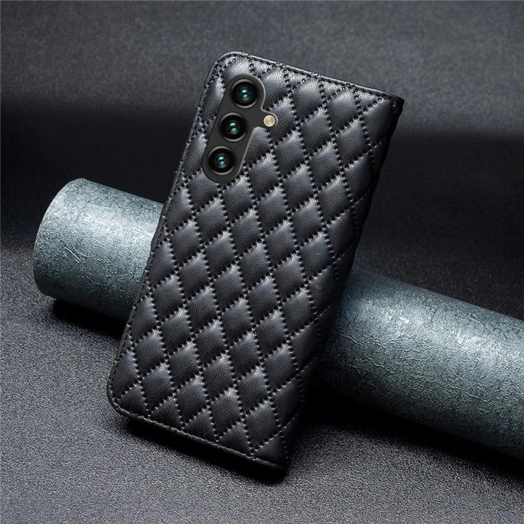 BINFEN COLOR BF Style-14 For Samsung Galaxy A55 5G Leather Case Rhombus Grid Pattern Phone Cover