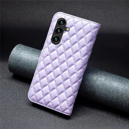 BINFEN COLOR BF Style-14 For Samsung Galaxy A55 5G Leather Case Rhombus Grid Pattern Phone Cover