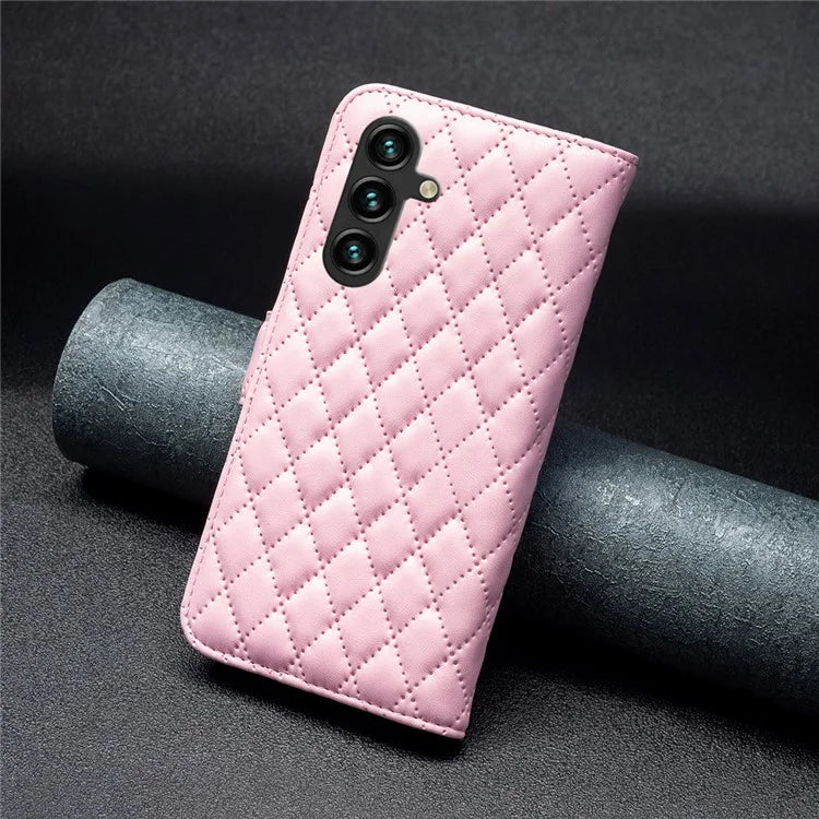 BINFEN COLOR BF Style-14 For Samsung Galaxy A55 5G Leather Case Rhombus Grid Pattern Phone Cover