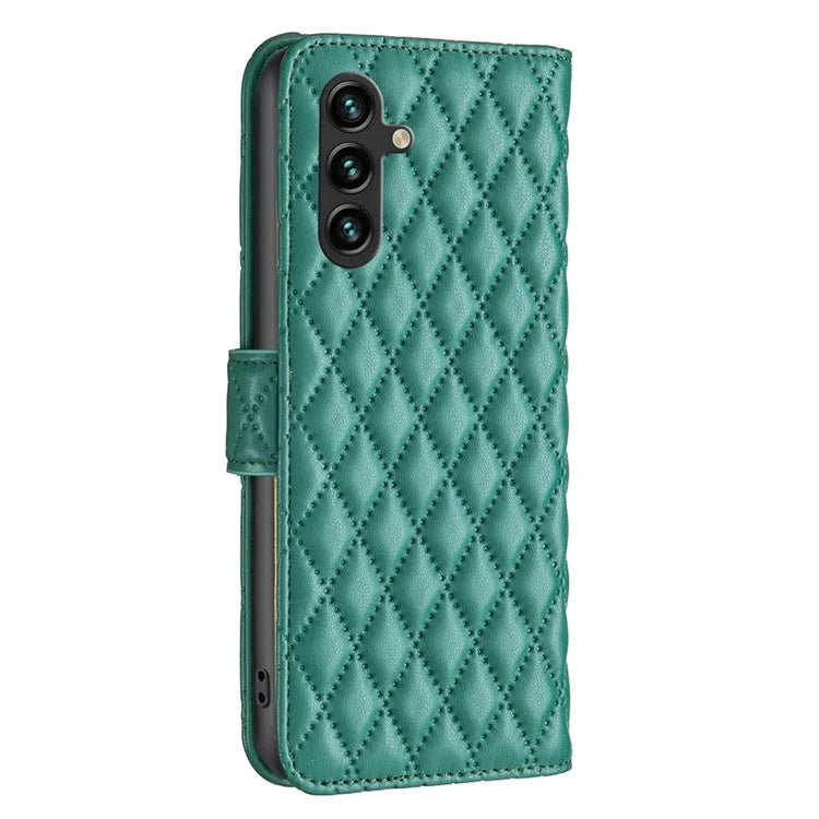 BINFEN COLOR BF Style-14 For Samsung Galaxy A55 5G Leather Case Rhombus Grid Pattern Phone Cover