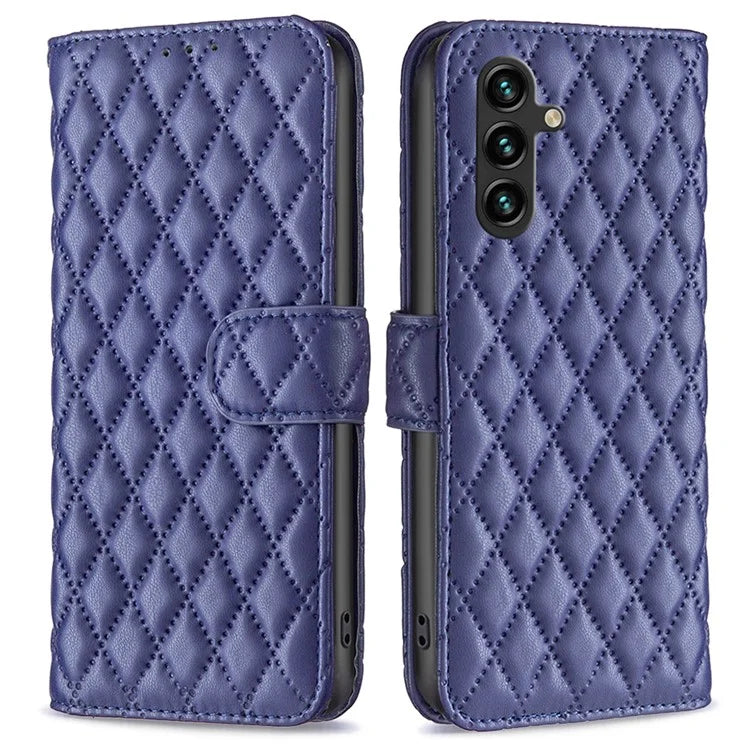 BINFEN COLOR BF Style-14 For Samsung Galaxy A55 5G Leather Case Rhombus Grid Pattern Phone Cover