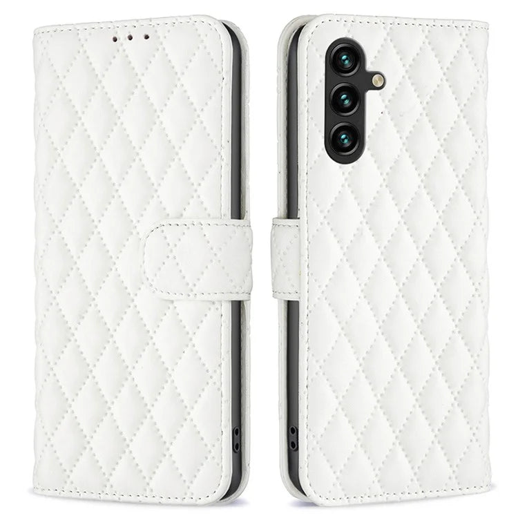 BINFEN COLOR BF Style-14 For Samsung Galaxy A55 5G Leather Case Rhombus Grid Pattern Phone Cover