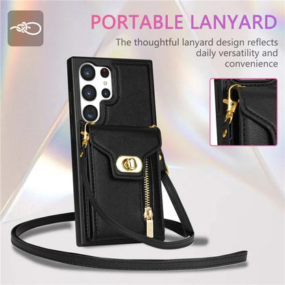 For Samsung Galaxy S24 Ultra Leather Coated TPU Cover Zipper Pocket Card Slots Phone Case with Kickstand