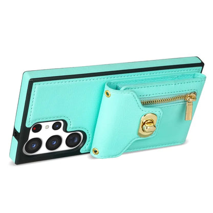 For Samsung Galaxy S24 Ultra Leather Coated TPU Cover Zipper Pocket Card Slots Phone Case with Kickstand
