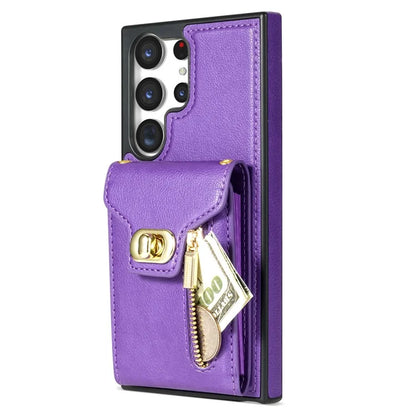 For Samsung Galaxy S24 Ultra Leather Coated TPU Cover Zipper Pocket Card Slots Phone Case with Kickstand
