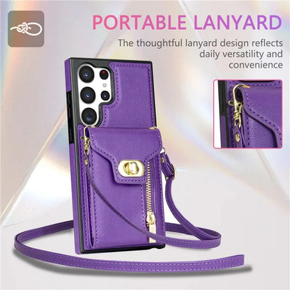 For Samsung Galaxy S24 Ultra Leather Coated TPU Cover Zipper Pocket Card Slots Phone Case with Kickstand