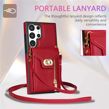 For Samsung Galaxy S24 Ultra Leather Coated TPU Cover Zipper Pocket Card Slots Phone Case with Kickstand