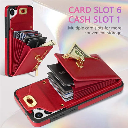 For Samsung Galaxy S24 Ultra Leather Coated TPU Cover Zipper Pocket Card Slots Phone Case with Kickstand