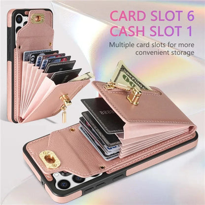 For Samsung Galaxy S24 Ultra Leather Coated TPU Cover Zipper Pocket Card Slots Phone Case with Kickstand