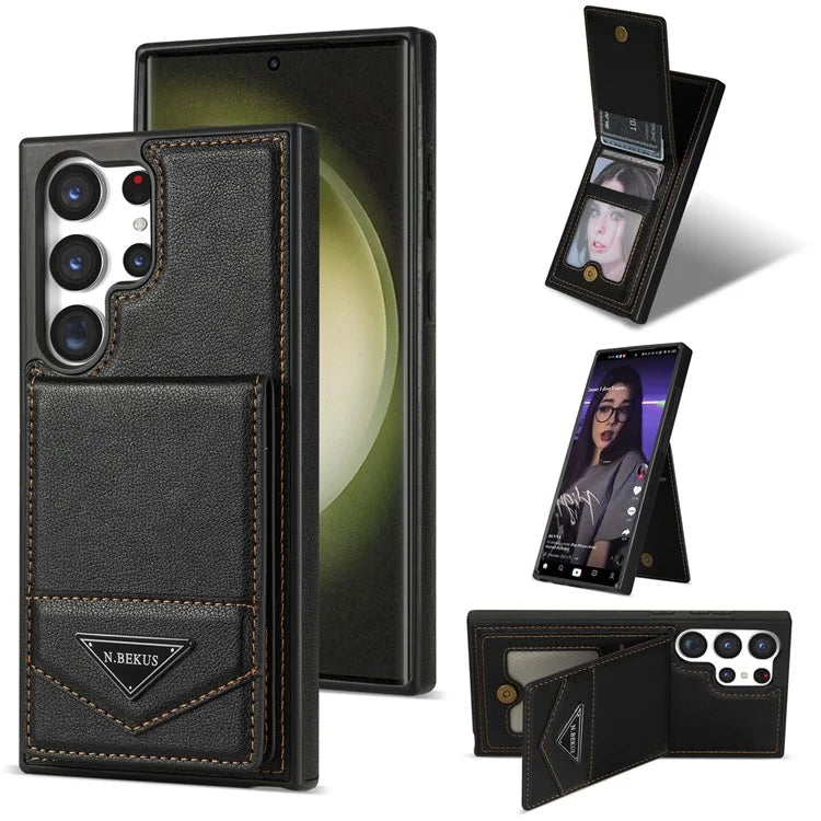 N.BEKUS For Samsung Galaxy S24 Ultra Case Leather+TPU  Vertical Flip Card Holder Cover