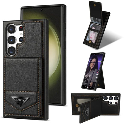 N.BEKUS For Samsung Galaxy S24 Ultra Case Leather+TPU  Vertical Flip Card Holder Cover