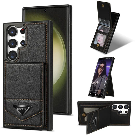 N.BEKUS For Samsung Galaxy S24 Ultra Case Leather+TPU  Vertical Flip Card Holder Cover