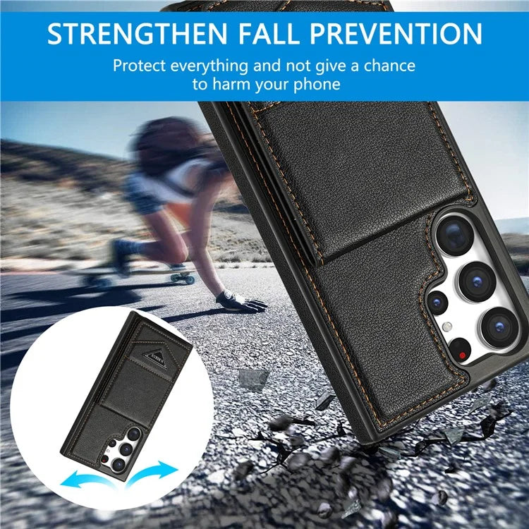 N.BEKUS For Samsung Galaxy S24 Ultra Case Leather+TPU  Vertical Flip Card Holder Cover