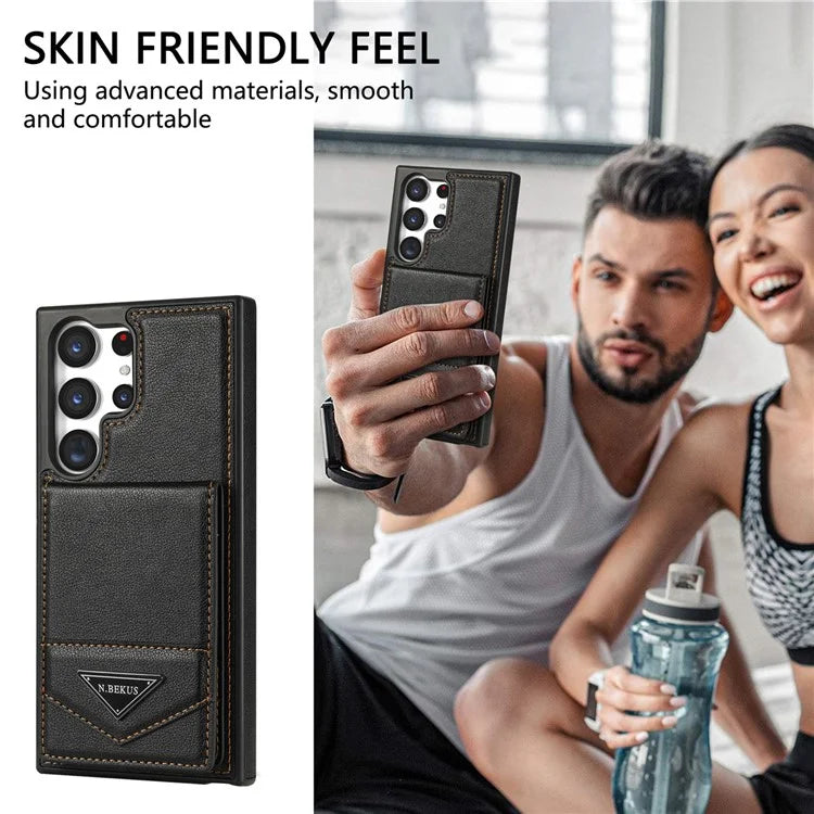 N.BEKUS For Samsung Galaxy S24 Ultra Case Leather+TPU  Vertical Flip Card Holder Cover