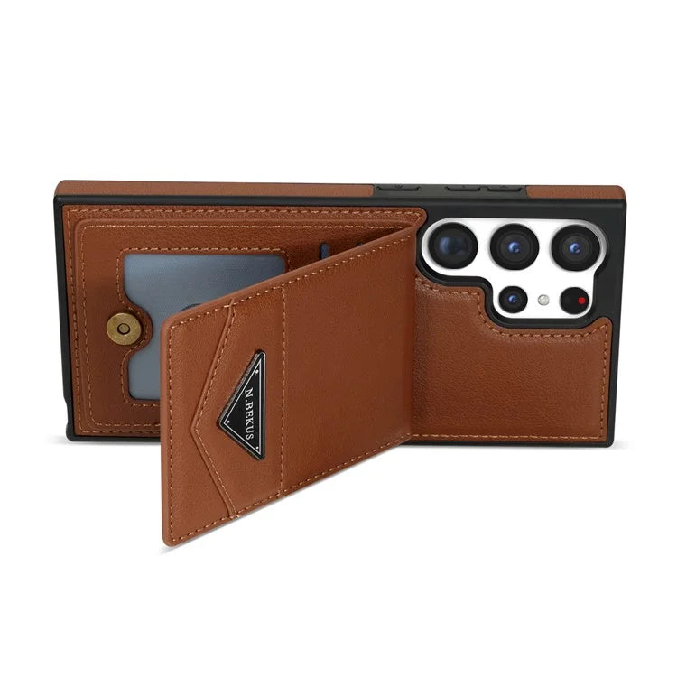 N.BEKUS For Samsung Galaxy S24 Ultra Case Leather+TPU  Vertical Flip Card Holder Cover