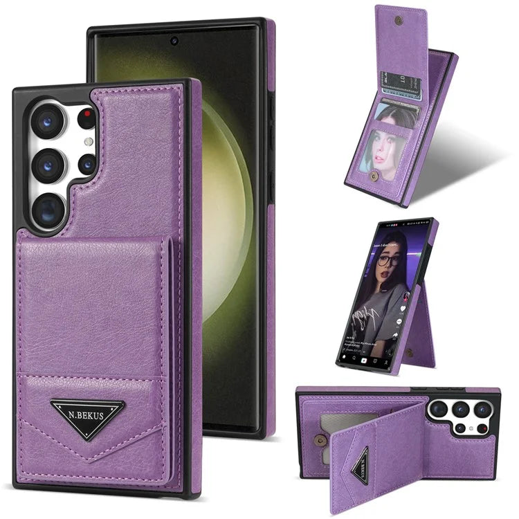N.BEKUS For Samsung Galaxy S24 Ultra Case Leather+TPU  Vertical Flip Card Holder Cover