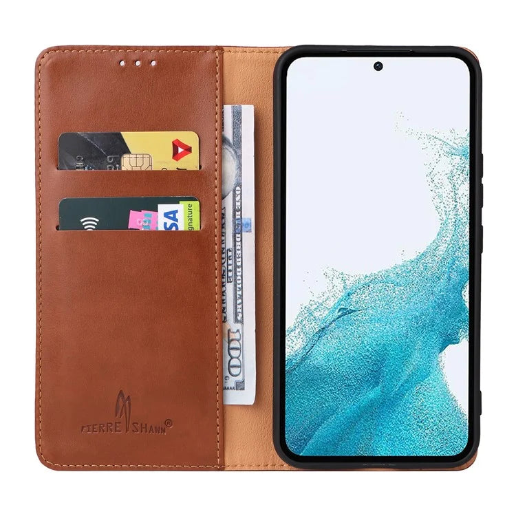 FIERRE SHANN For Samsung Galaxy S23 FE Magnetic Case PU Leather Shockproof Phone Protector