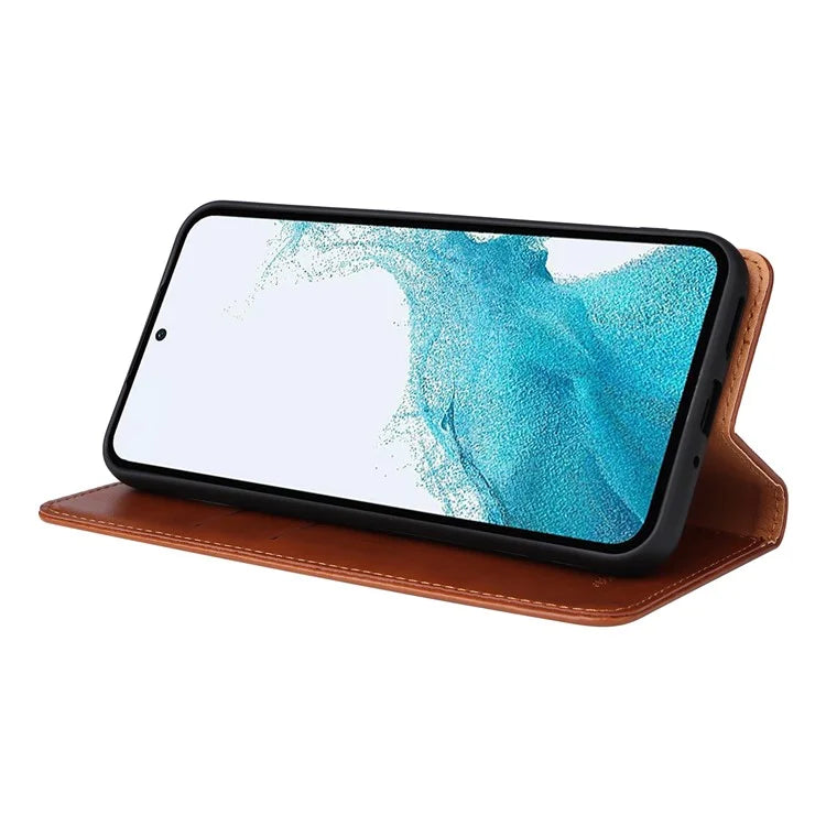 FIERRE SHANN For Samsung Galaxy S23 FE Magnetic Case PU Leather Shockproof Phone Protector