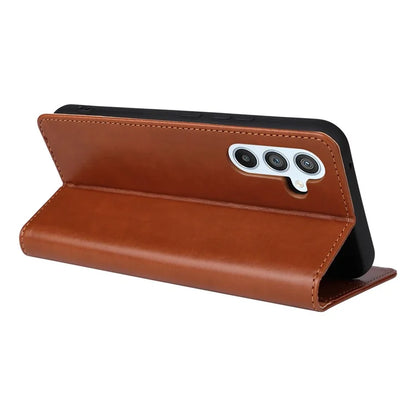 FIERRE SHANN For Samsung Galaxy S23 FE Magnetic Case PU Leather Shockproof Phone Protector