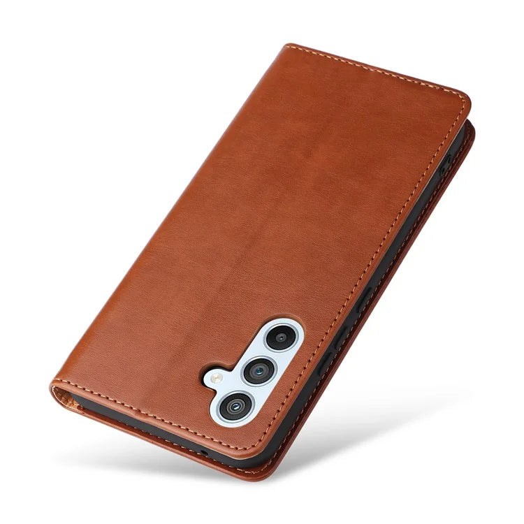 FIERRE SHANN For Samsung Galaxy S23 FE Magnetic Case PU Leather Shockproof Phone Protector