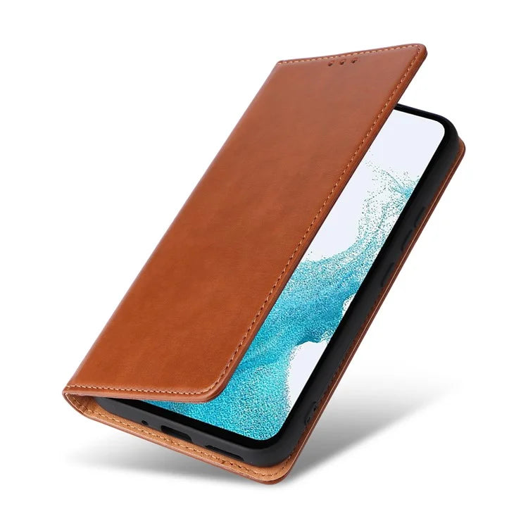 FIERRE SHANN For Samsung Galaxy S23 FE Magnetic Case PU Leather Shockproof Phone Protector