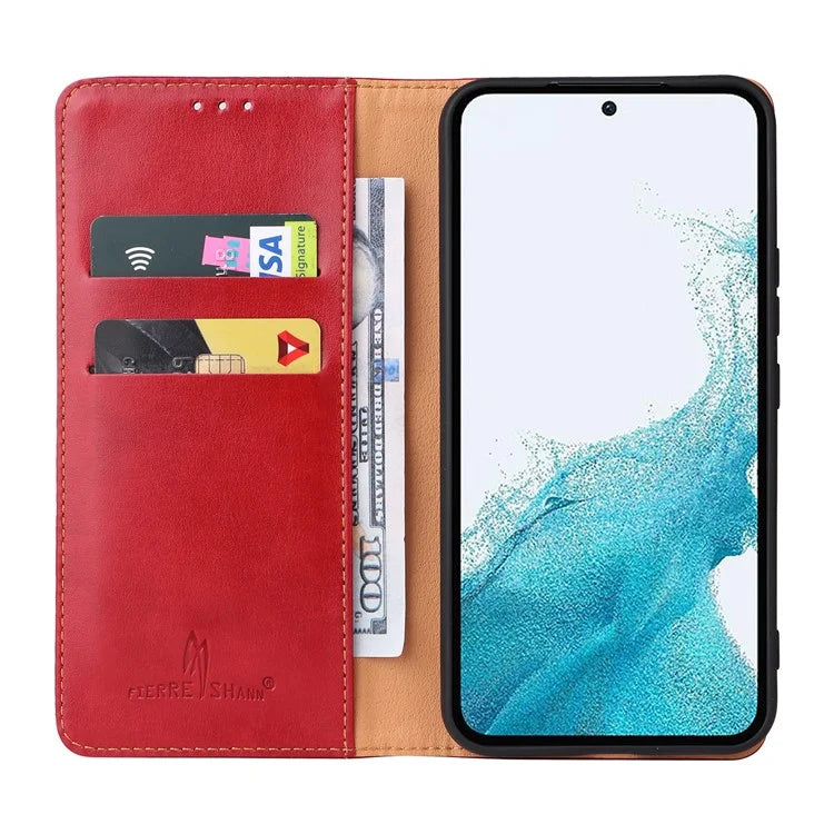 FIERRE SHANN For Samsung Galaxy S23 FE Magnetic Case PU Leather Shockproof Phone Protector