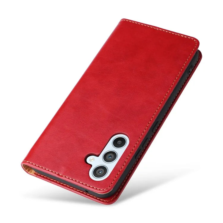 FIERRE SHANN For Samsung Galaxy S23 FE Magnetic Case PU Leather Shockproof Phone Protector