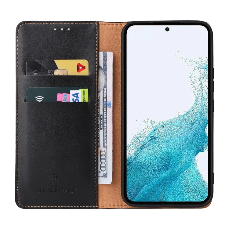 FIERRE SHANN For Samsung Galaxy S23 FE Magnetic Case PU Leather Shockproof Phone Protector