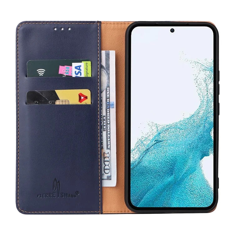 FIERRE SHANN For Samsung Galaxy S23 FE Magnetic Case PU Leather Shockproof Phone Protector