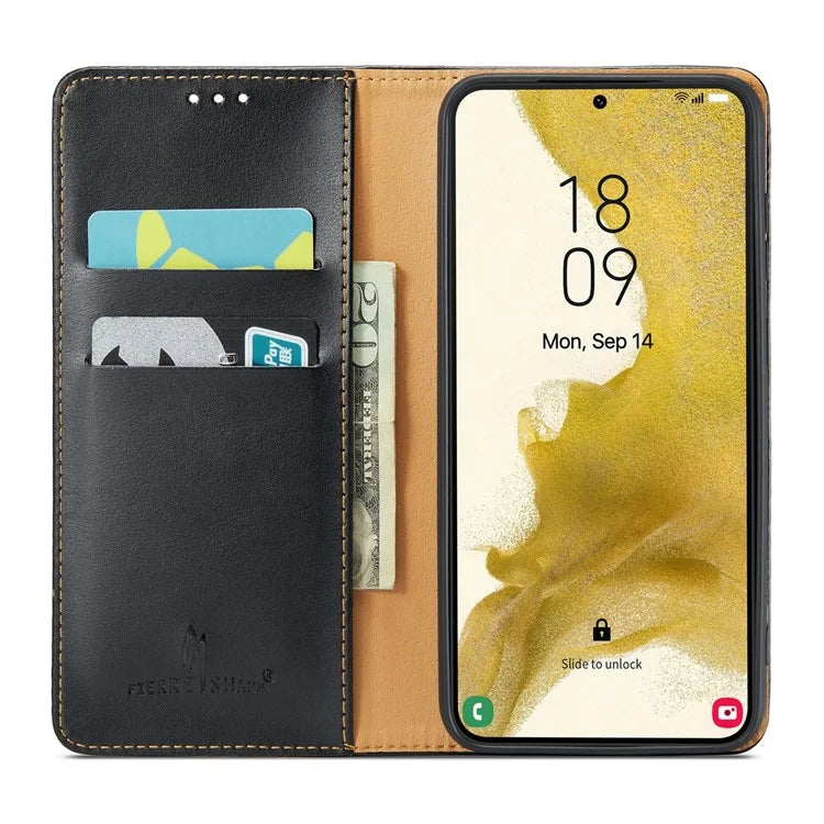 FIERRE SHANN For Samsung Galaxy S24 Case PU Leather Wallet Phone Guard Cover
