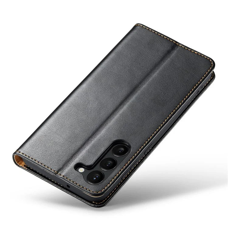 FIERRE SHANN For Samsung Galaxy S24 Case PU Leather Wallet Phone Guard Cover