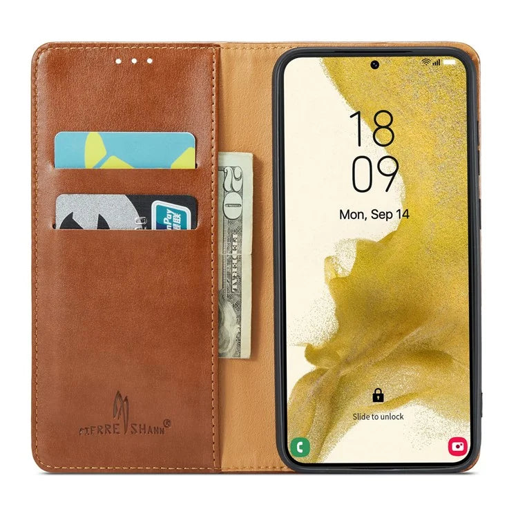 FIERRE SHANN For Samsung Galaxy S24 Case PU Leather Wallet Phone Guard Cover