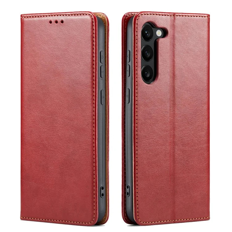 FIERRE SHANN For Samsung Galaxy S24+ Magnetic Case PU Leather+TPU Smart Phone Protector