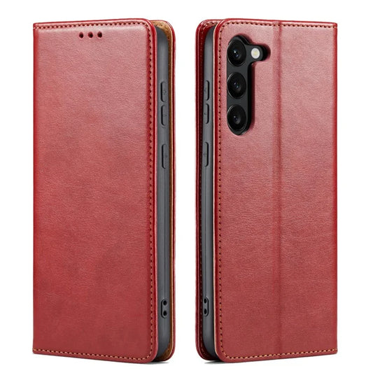 FIERRE SHANN For Samsung Galaxy S24+ Magnetic Case PU Leather+TPU Smart Phone Protector