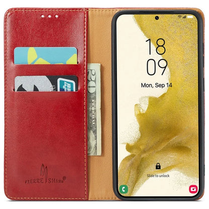 FIERRE SHANN For Samsung Galaxy S24+ Magnetic Case PU Leather+TPU Smart Phone Protector